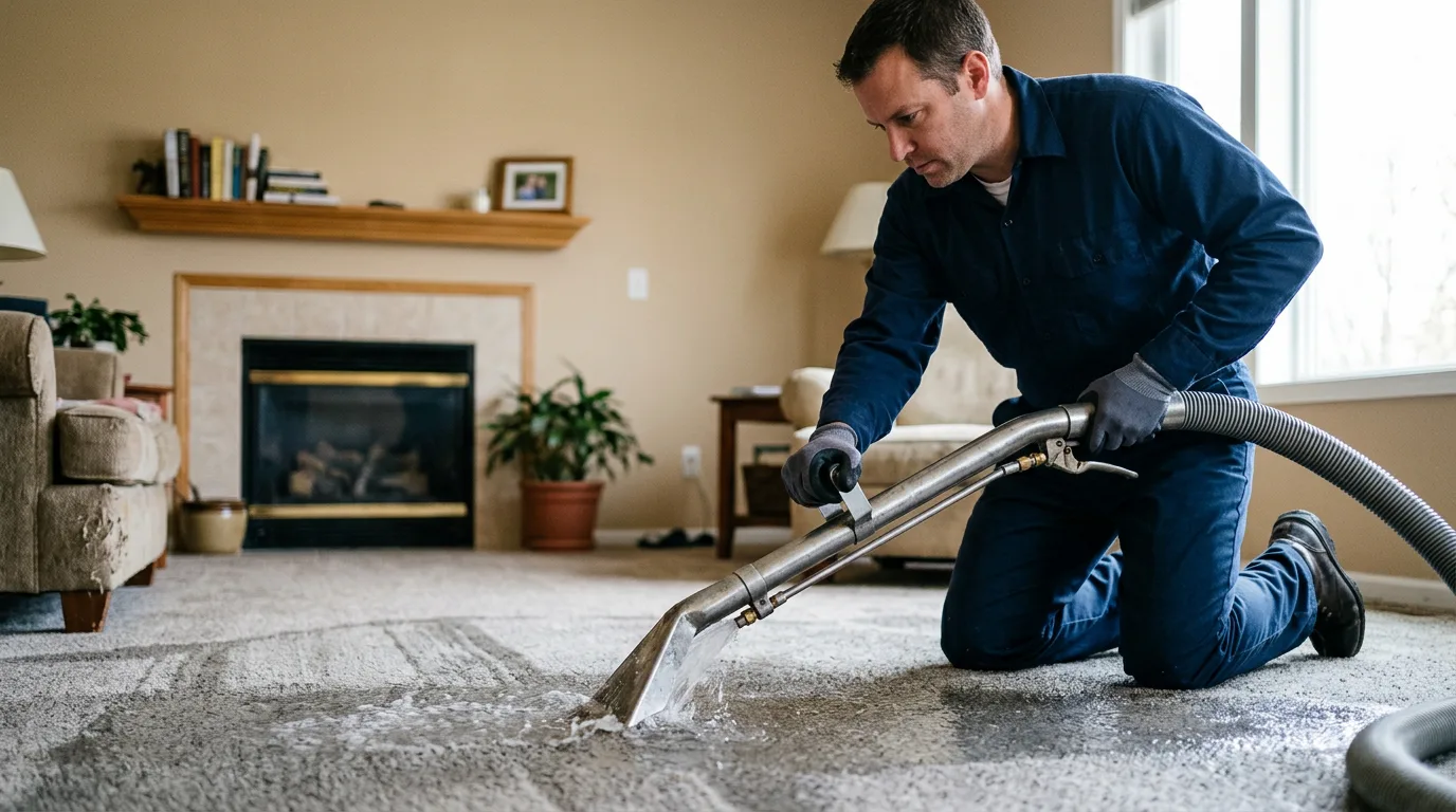 Water damage restoration technician working near Ludlow, MA